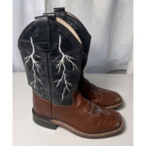Kids Cody James Black Brown Leather Lightning Square Toe Western Boots: 13-O.D